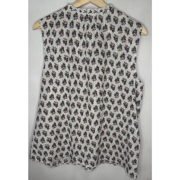 Talbots Ruffle High Neck Sleeveless Floral Silver Metallic Blouse Women Size PXL - Picture 5 of 7